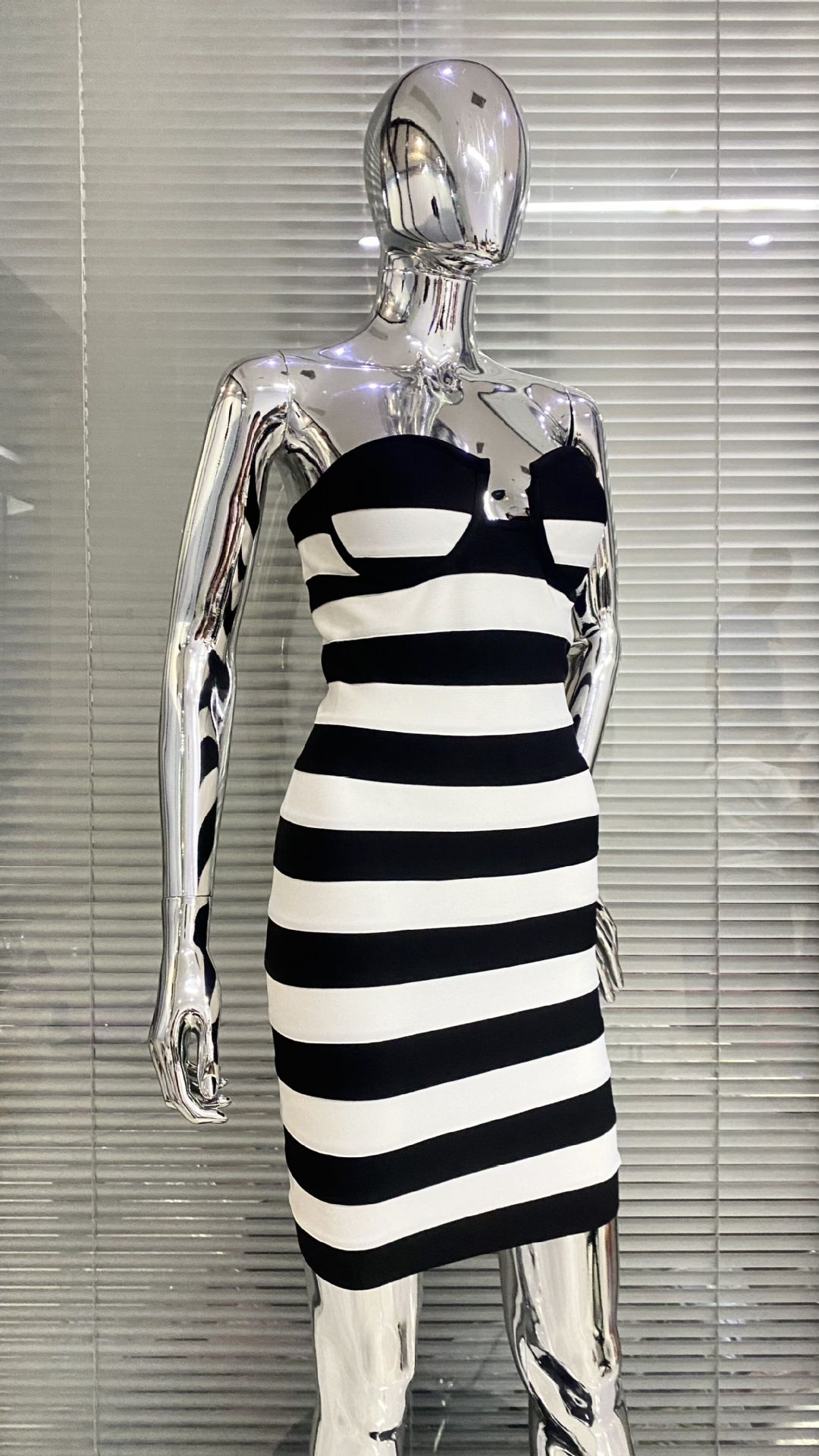 Black And White Striped Dress Women's Fashion Hot Bandage Dress Party Banquet Dress
