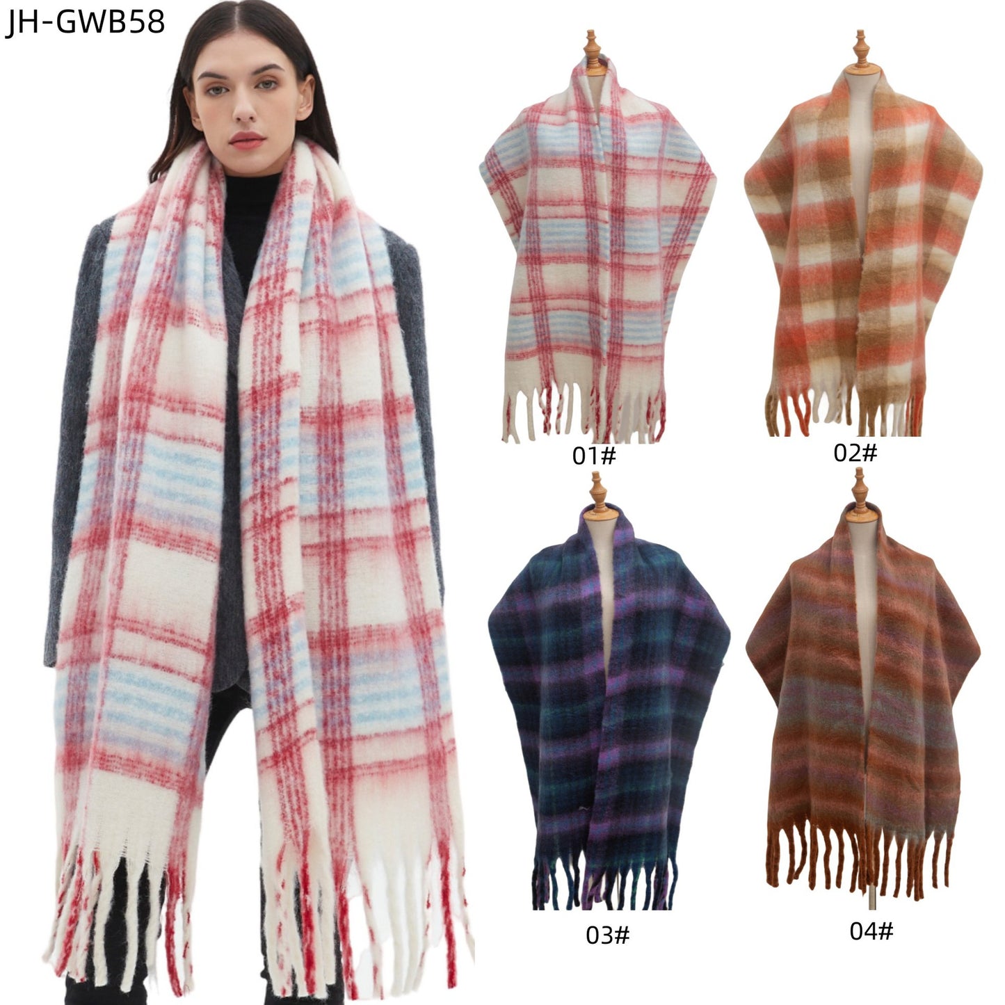 European And American Circle Yarn Thickened Thick Plaid Scarf