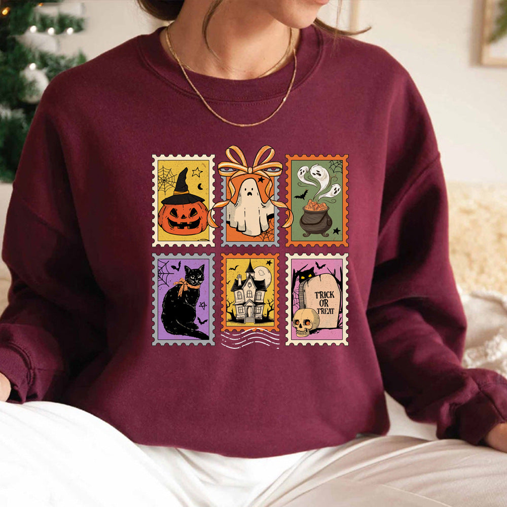 Retro Halloween Kat Spøgelse Sweatshirt Spooky Season Hoodie