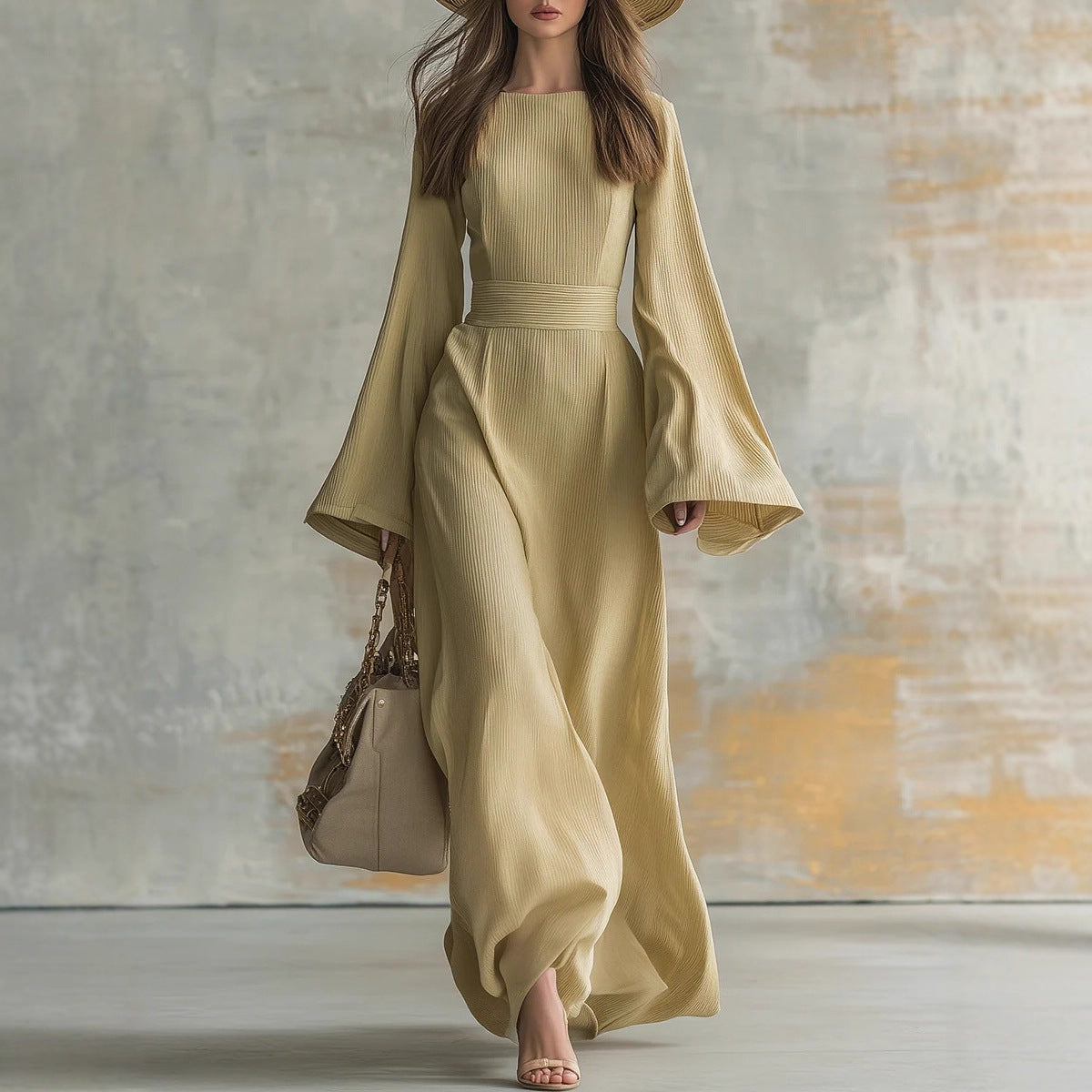 Womens Slim Fit Casual Dress With Flared Sleeves