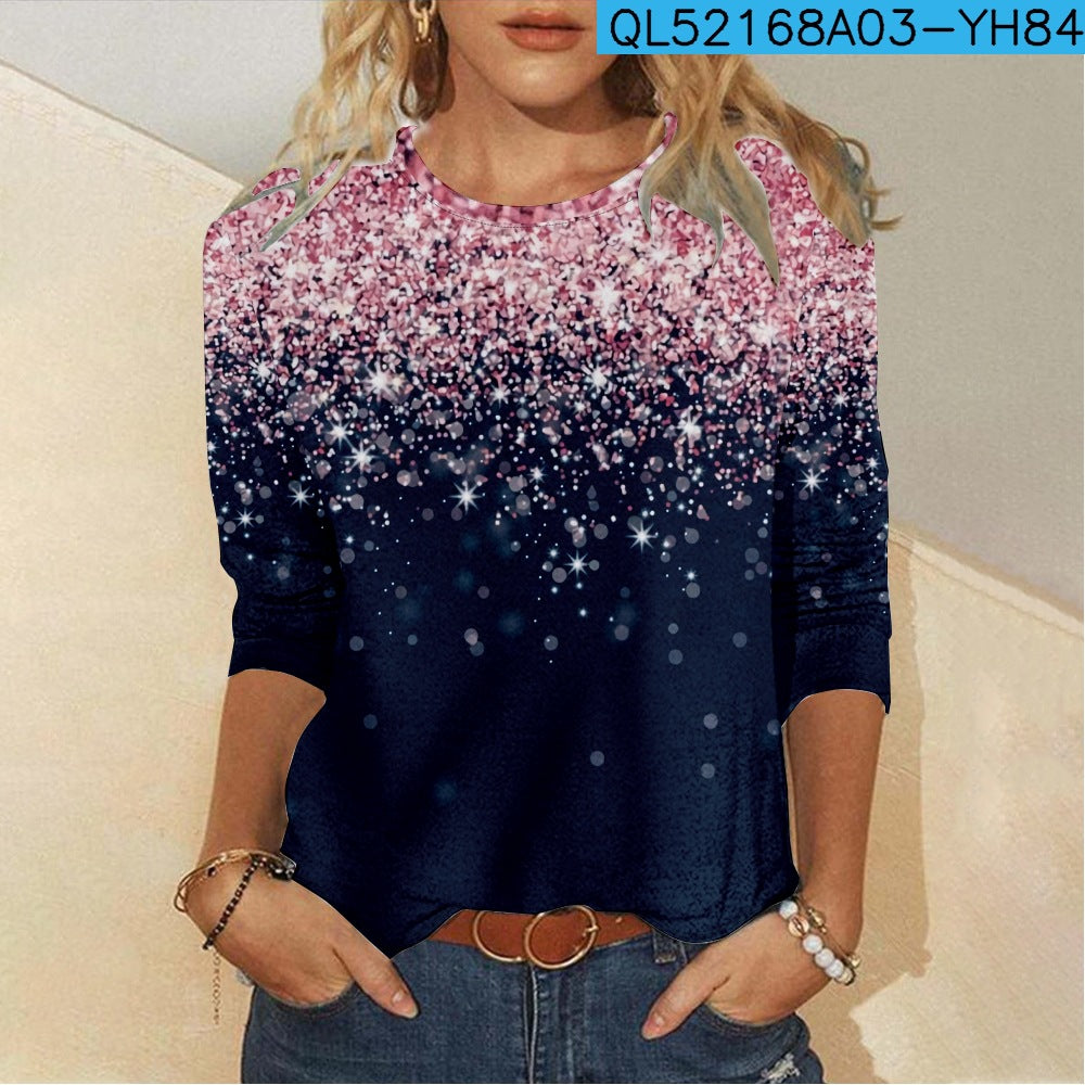 Digital Printing Casual Long-sleeved Women's T-shirt 3D