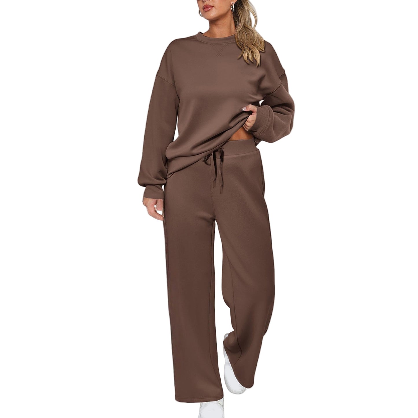 Long-sleeve Top And Casual Wide-leg Pocket Pants Sweatshirt Set