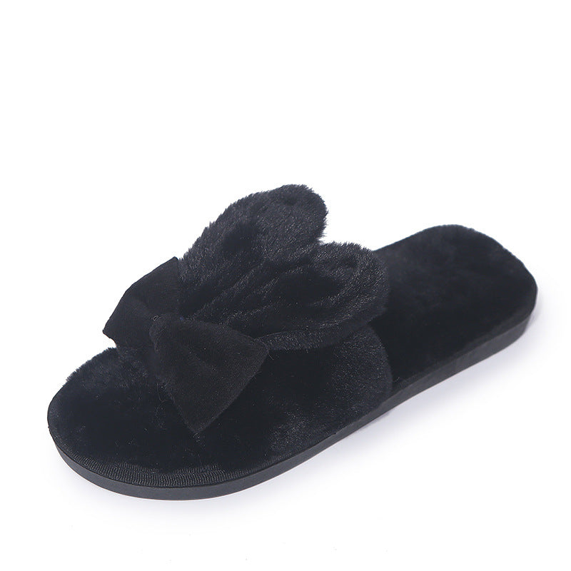 Home Furry Slippers Female Bow Rabbit Ears