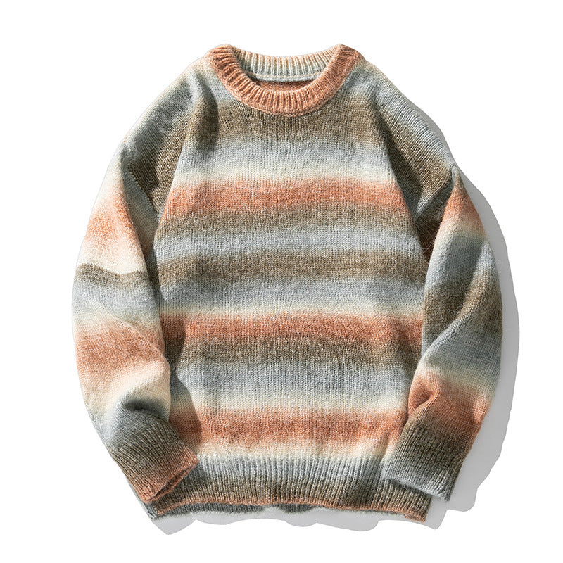 Japanese Gradient Satin Dyed Round Neck Sweater For Men And Women Fall Winter Coat
