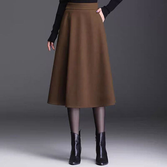 Woolen Skirt Women's Mid-length High Waist Umbrella Skirt