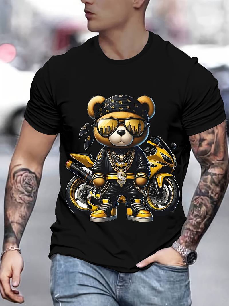 Mens Digital-Print Crew-Neck Short-Sleeve T-Shirt
