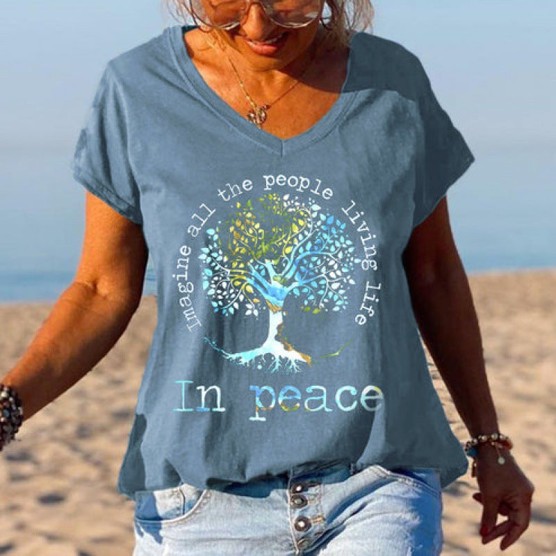 Loose Fashion V-neck Cartoon Digital Printed T-shirt