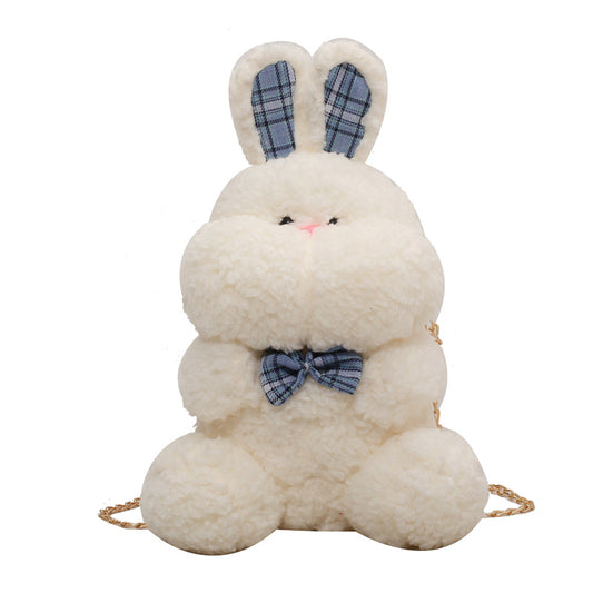 Winter Check Plush Bunny Bear Pillow Bag
