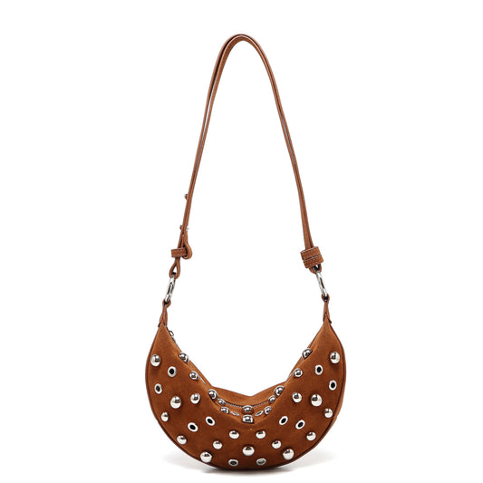 Fashion Retro Rivet Crossbody Bag Metallic Matte Underarm Bag