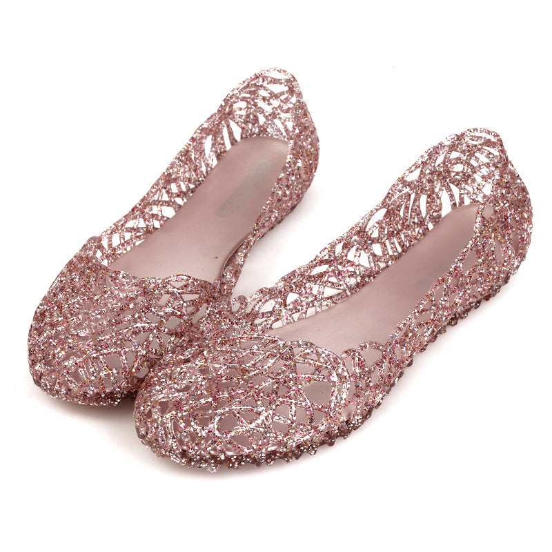 Women's Hollow Round Toe Flat Heel Plastic Beach Breathable Sandals