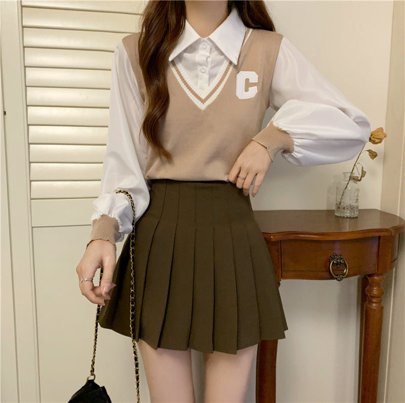 College Style Vest Autumn Outer Wear Knitted Sweater For Women