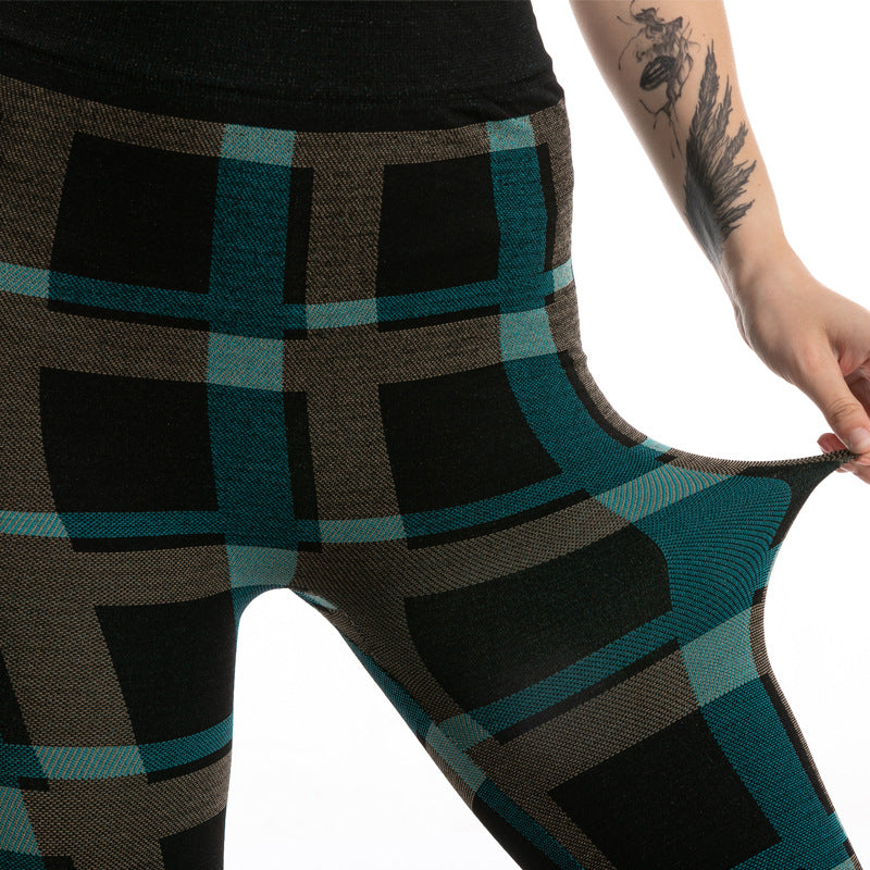 Women's High Elastic Goddess Plaid Jacquard Leggings