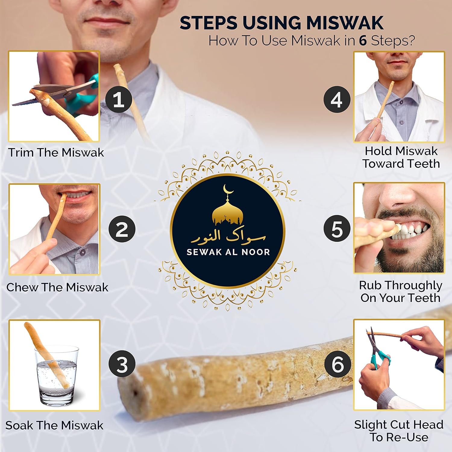 Pack of 10 Miswak Sticks for Teeth with Holder - Vacuum Sealed Natural Flavored Chew Sticks for Humans - Natural Toothbrush for Teeth Whitening, Oral Health & Fresh Breath || Pack of 10