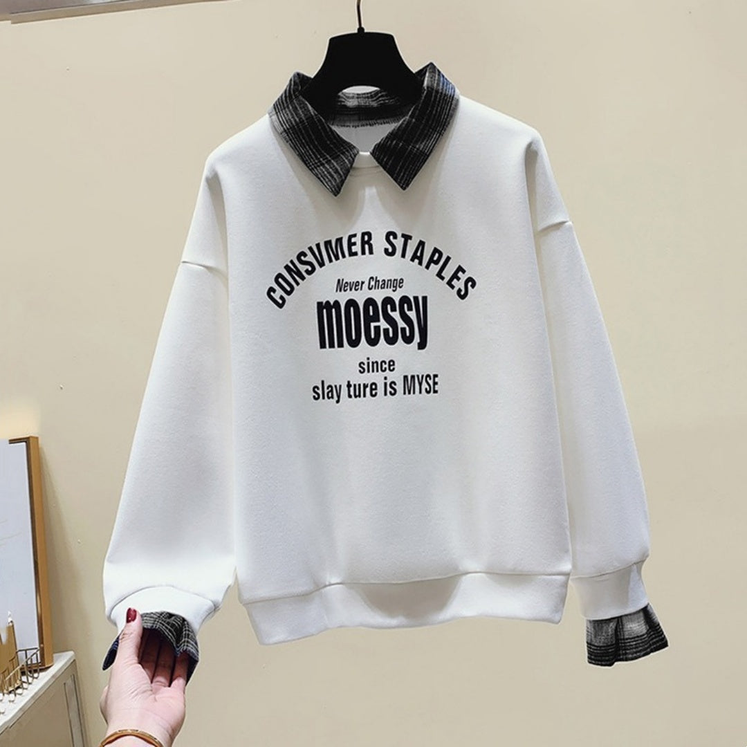 Fake Two-piece Long-sleeved Sweater Fashion Casual Temperament Youthful-looking Student Loose Slimming