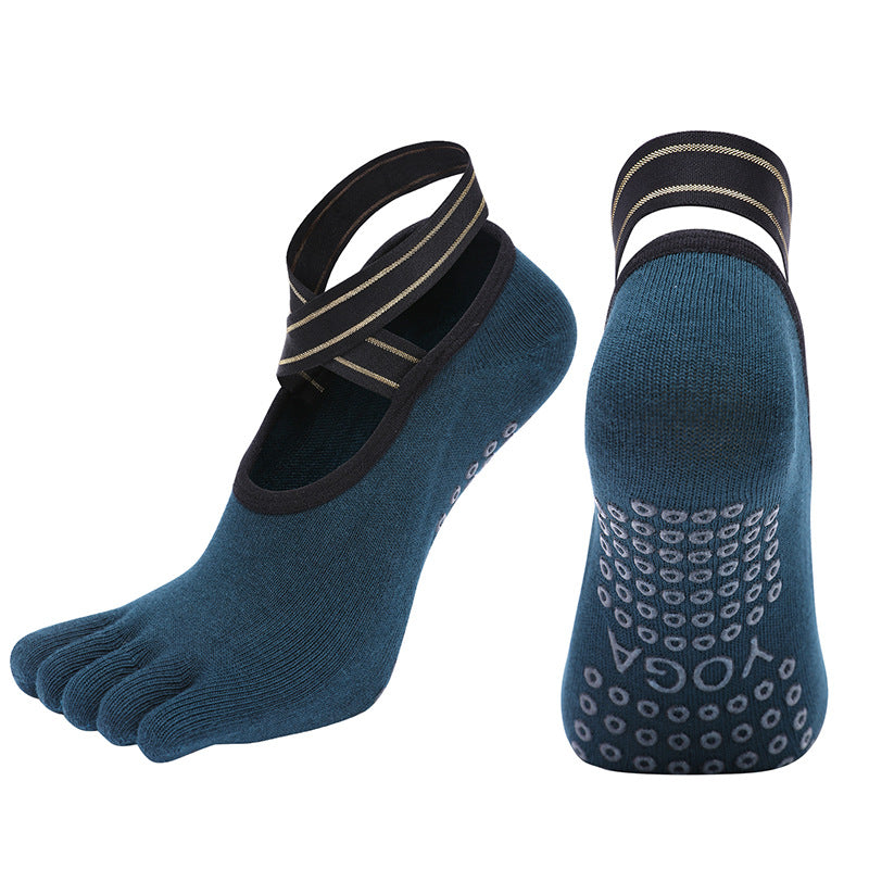 Five Finger Cross Strap Combed Cotton Full Toe Floor Socks