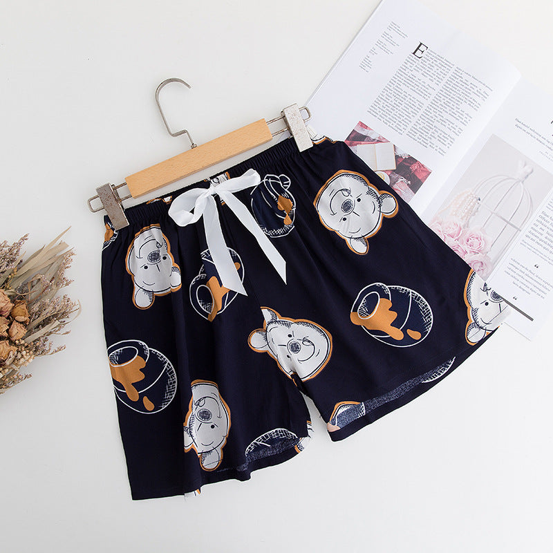 Shorts Thin Japanese Floral Draping Elastic Waist Pajama Pants