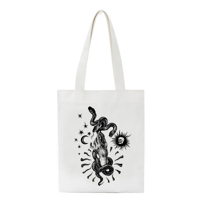 Printed Canvas One Shoulder Portable Shopping Bag