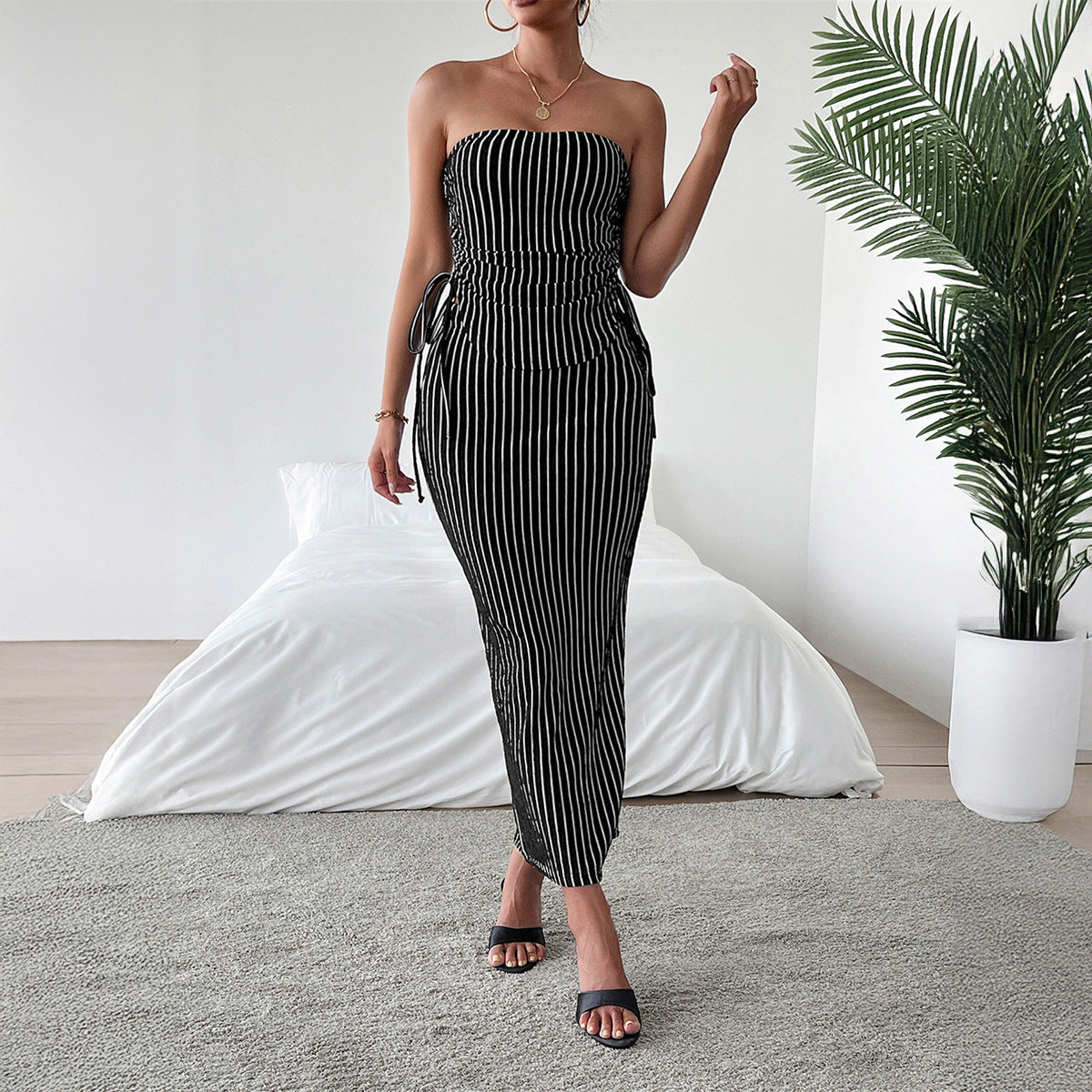 Elegant Strapless Tube Top Sheath Maxi Dress
