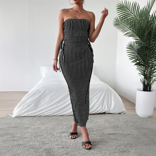 Elegant Strapless Tube Top Sheath Maxi Dress