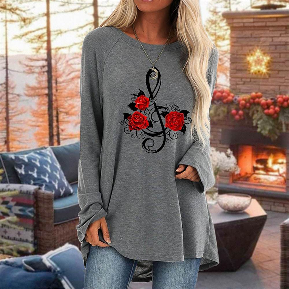 3D Rose Women's T Shirt Round Neck