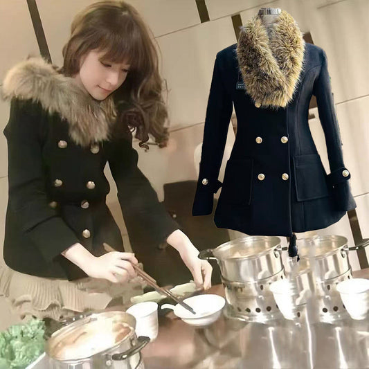 Black Vintage Coat With A Large Fur Collar