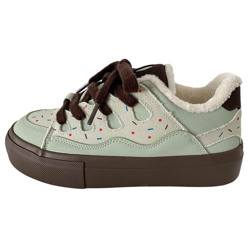 New Winter Warm Latex Insole Fleece-lined Bread Shoes Women