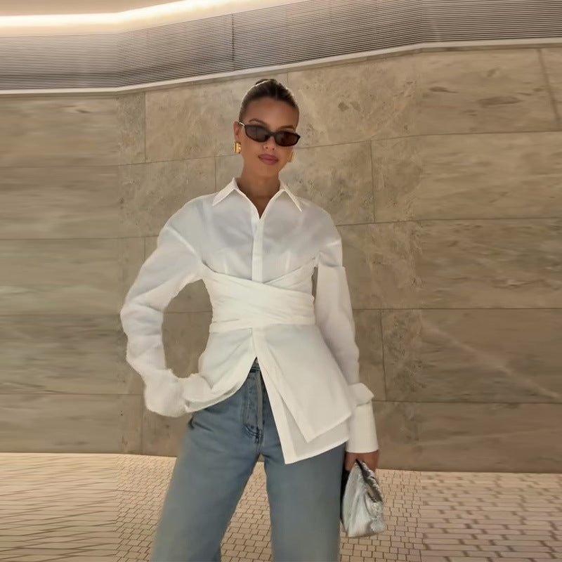 Female Loose And Irregular Slimming Long-sleeved Shirt