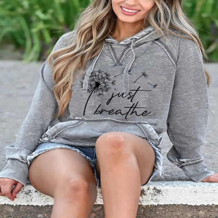 Just Breathe Dandelion Print Hooded Sweatshirt