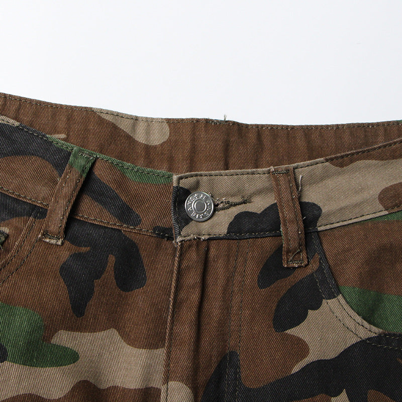 Women's Side Multi-pocket Decorative Design Camouflage Cool Handsome Loose Street Jeans
