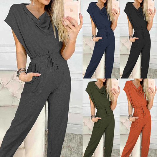 Jumpsuit med lige ben, snørelukning i taljen og uden ærmer