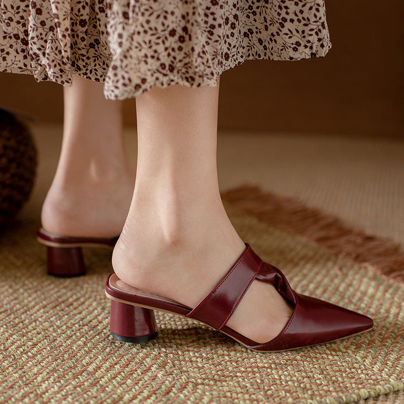 New Pointed Red Thick Heel Sandals