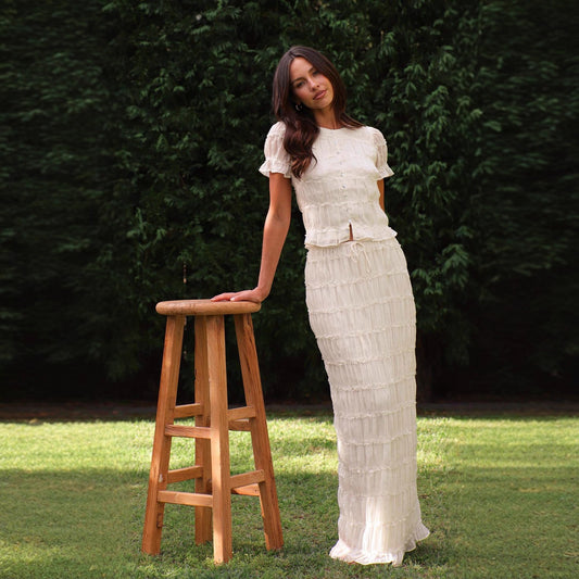 Ruffle-edged Chiffon Pleated Maxi Dress Two-piece Set
