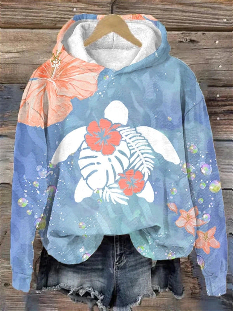 Fashion European And American Style Autumn And Winter Floral Print Long Sleeve Pullover