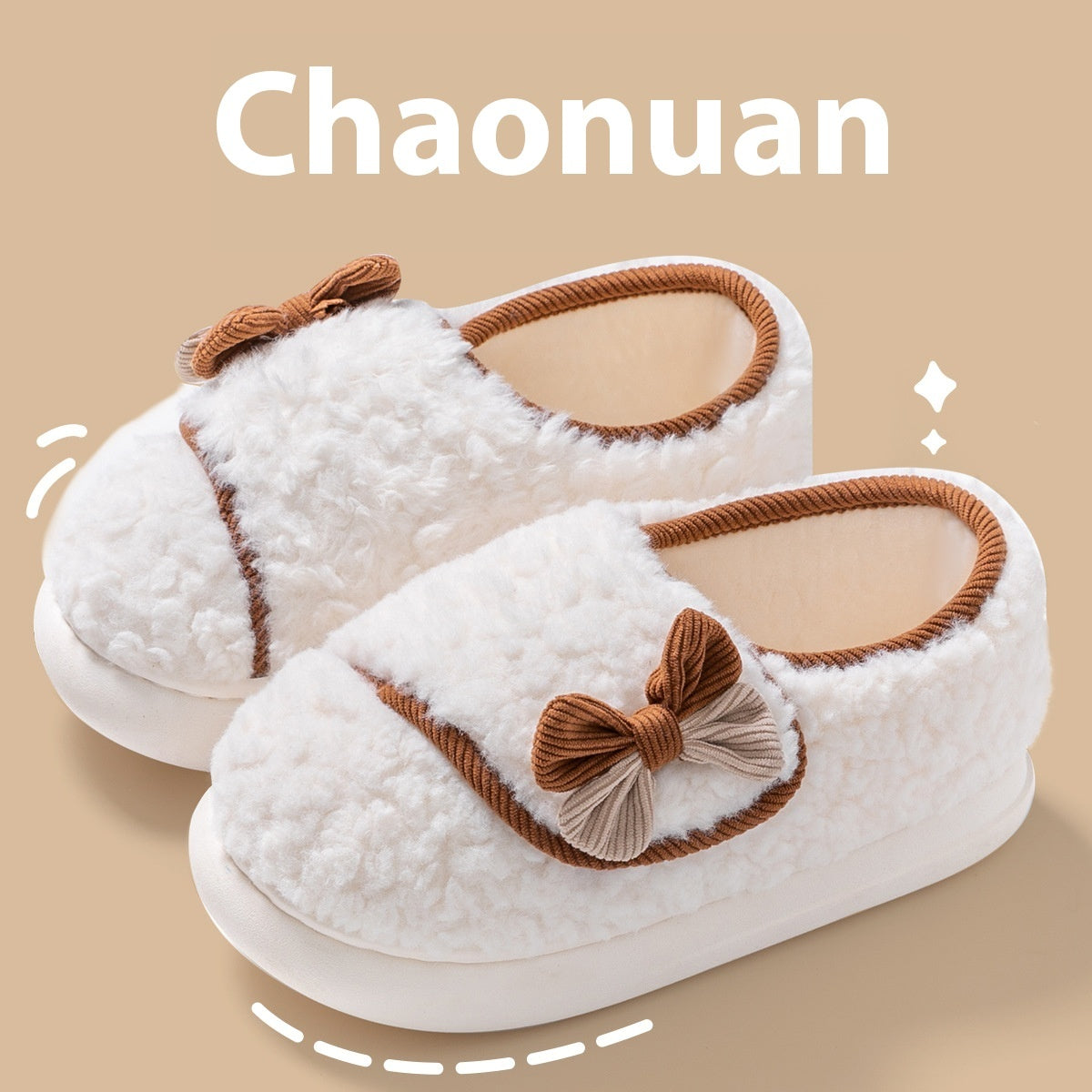 Indoor Home Warm Non-slip Fluffy Slippers Female