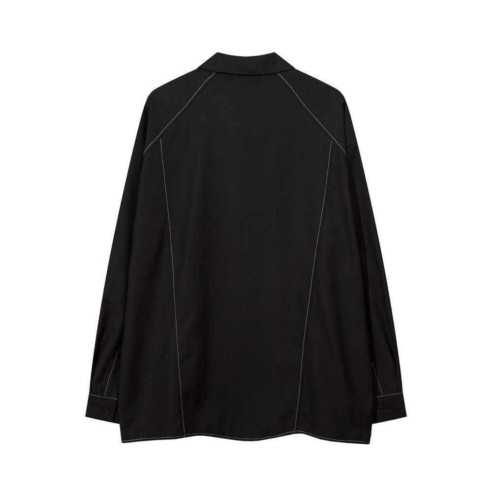 Loose Topstitching Lapel Shirt Coat