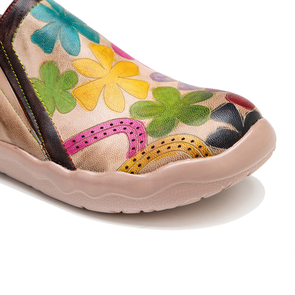 Vintage Print Women's Flat Heel Handmade Retro Lightweight Outsole Shoes