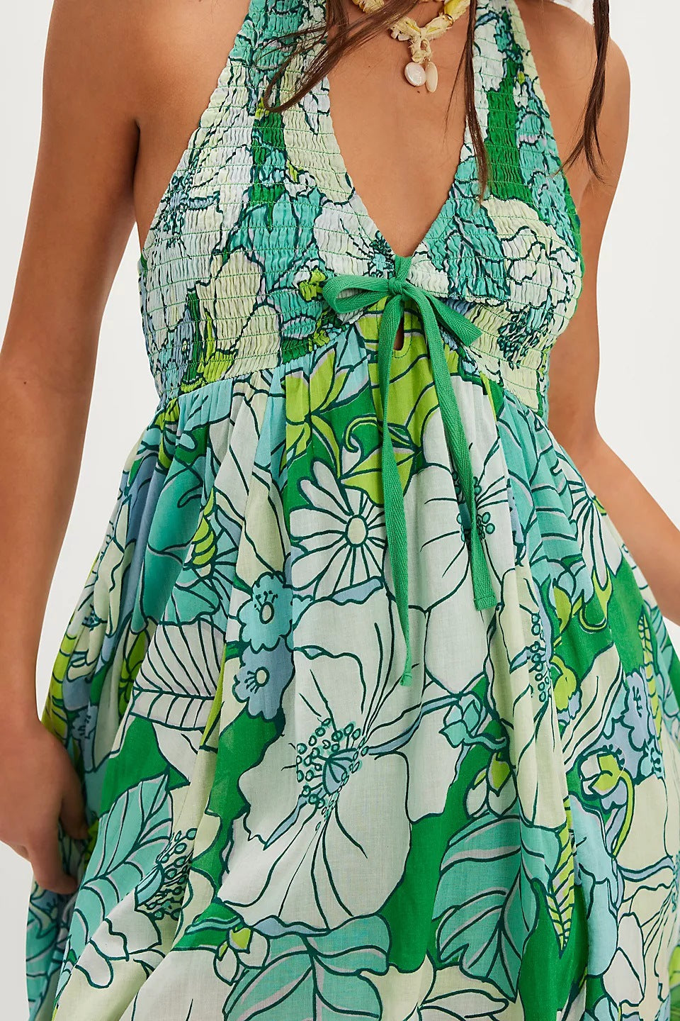 V-neck Resort-style Backless Sleeveless Printed Dress