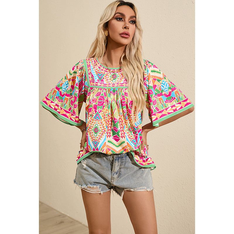 Thin Loose Casual Style Printed Chiffon Shirt For Women