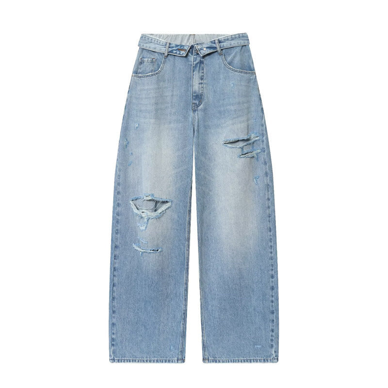 Løse Midtwaist Foldetalje Jeans til Kvinder