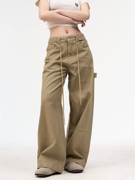 Retro Alphabet Embroidered Multi-pocket Straight Cargo Pants Women's Loose Casual