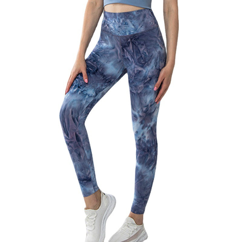 Tie-dye Printed Yoga Pants Summer High Elastic Nude Running Fitness