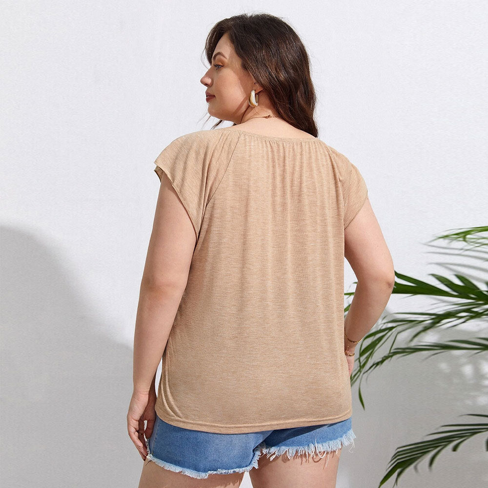 Women's Loose Casual Holiday Home Solid Color Short Sleeve Top