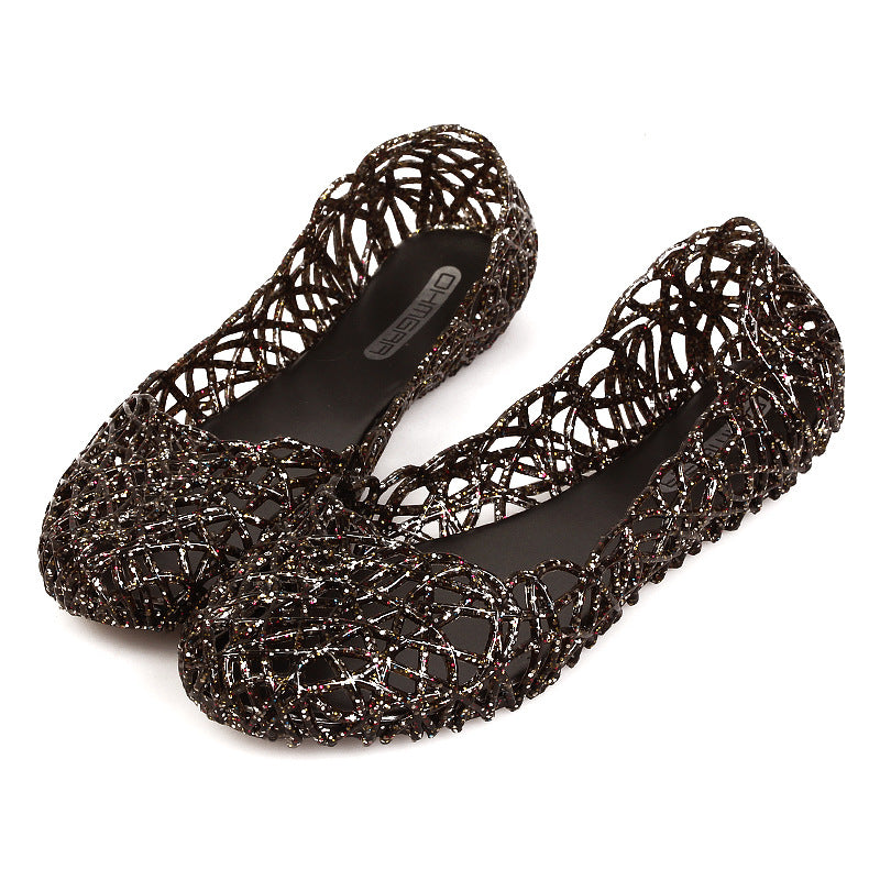 Women's Hollow Round Toe Flat Heel Plastic Beach Breathable Sandals