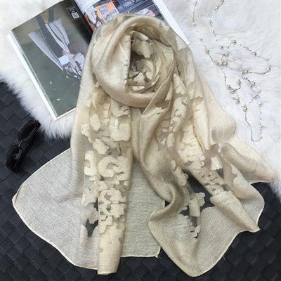 Gradient Cut Flower Organza Lace Scarf