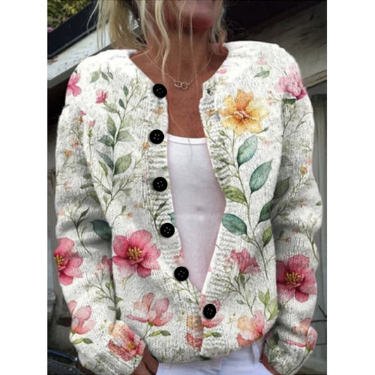 D Digital Printing Cardigan Knitted Coat Women's Early Spring And Autumn Coat