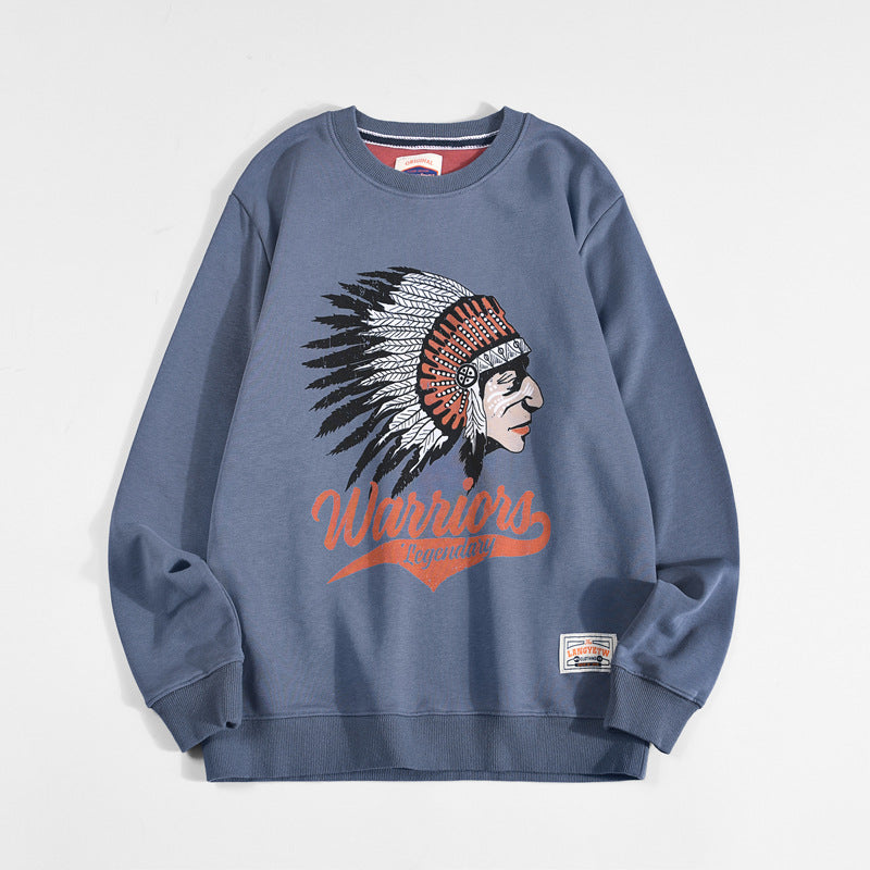 Vintage Print Loose Crew Neck Cotton Terry Sweatshirt