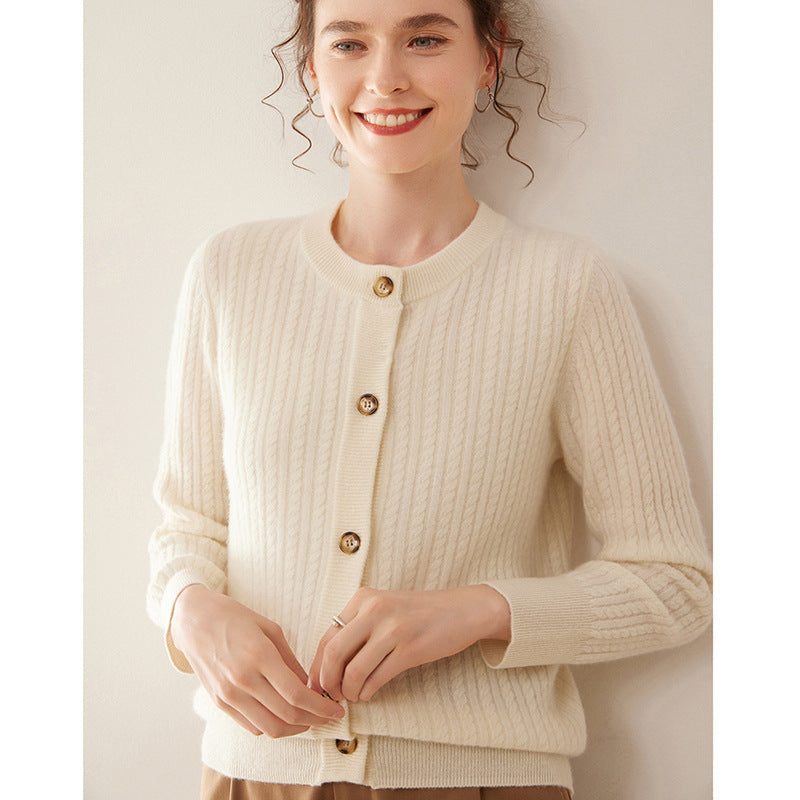 Round Neck Cashmere Cardigan Knitted Sweater Coat