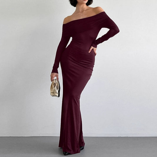 Off-the-shoulder Long-sleeve Sheath Dress