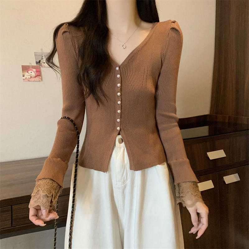 V-neck Slim Fit Slimming Long Sleeves Bottoming Shirt Trendy Top