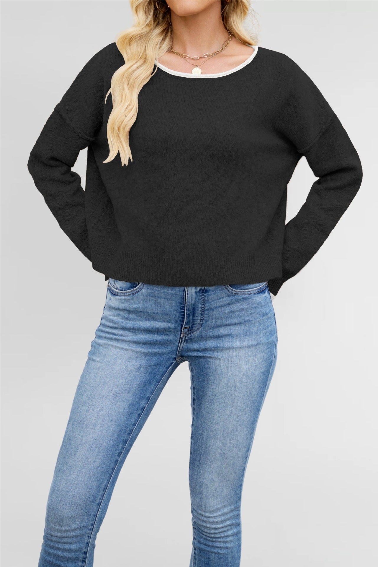 Round Neck Multicolor Knitwear Loose Sweater
